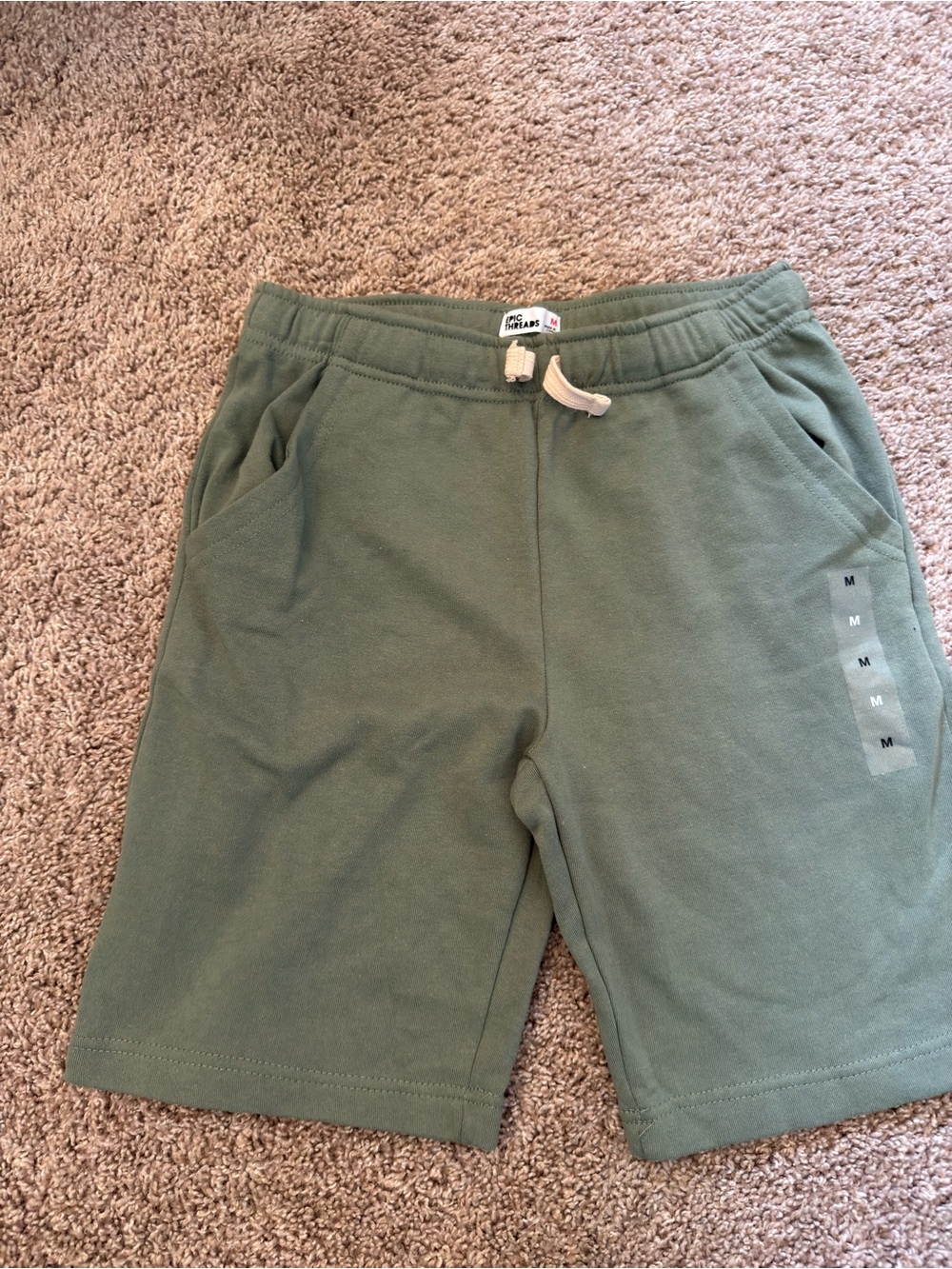 Boys Olive Green Cotton Drawstring Shorts
